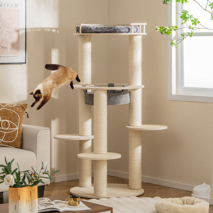 150CM Wooden Multi-Level Cat Tree with Top Perch and Hammock-