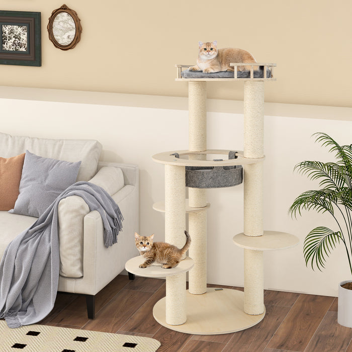 150CM Wooden Multi-Level Cat Tree with Top Perch and Hammock-