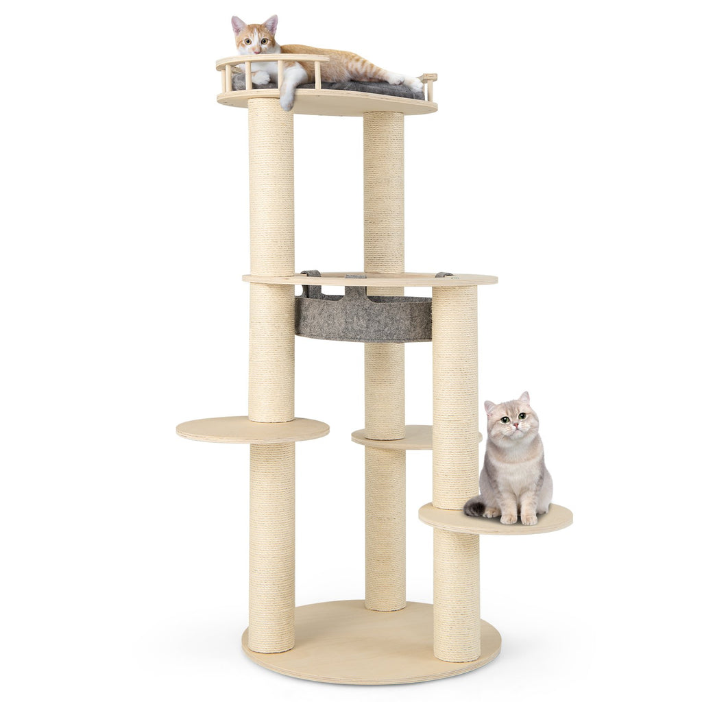 150CM Wooden Multi-Level Cat Tree with Top Perch and Hammock-