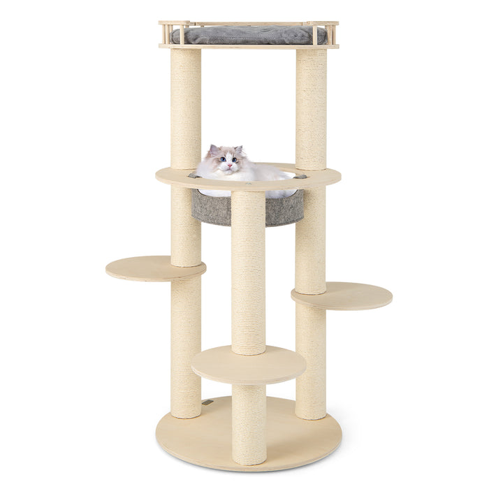 150CM Wooden Multi-Level Cat Tree with Top Perch and Hammock-