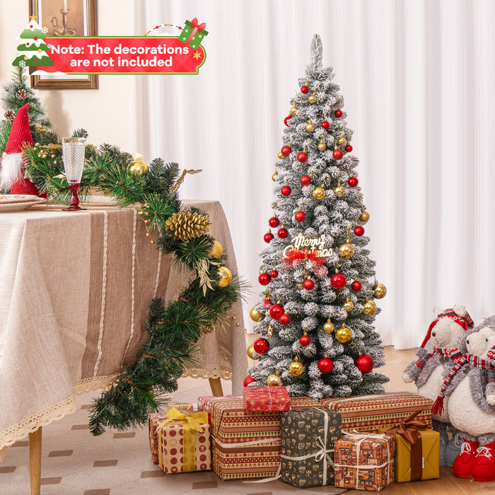 120/150/180 CM Snow Flocked Artificial Christmas Tree with 240/328/460 Branch Tips-