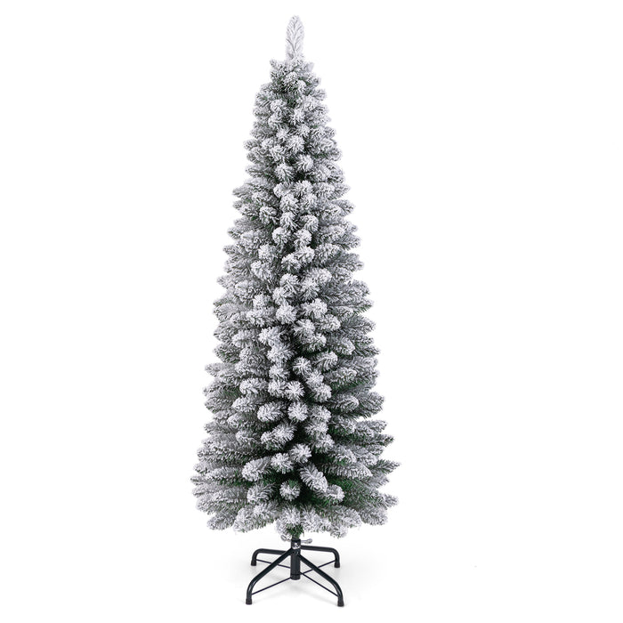 120/150/180 CM Snow Flocked Artificial Christmas Tree with 240/328/460 Branch Tips-