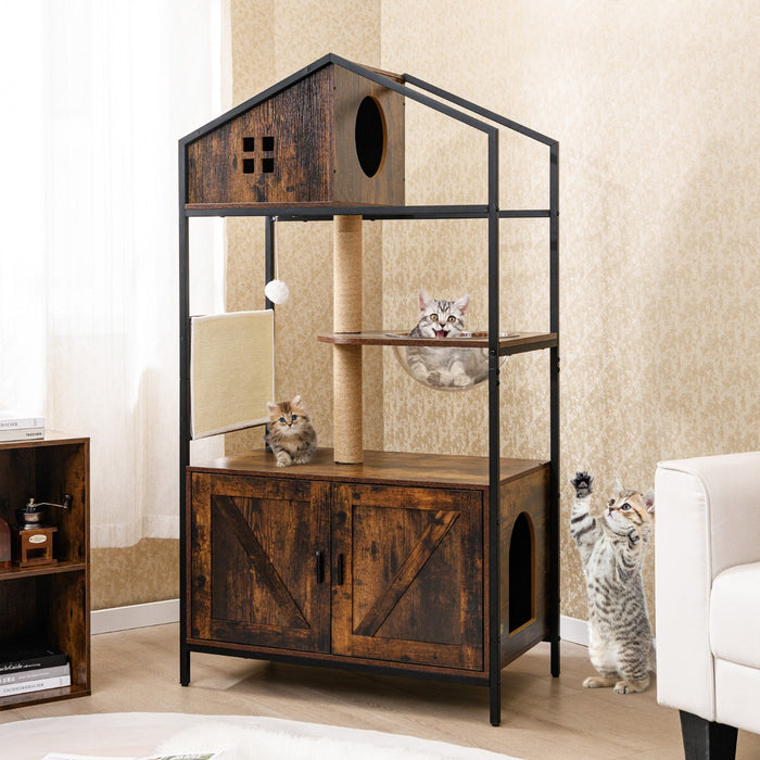 150CM Cat Tree with Litter Box Enclosure-