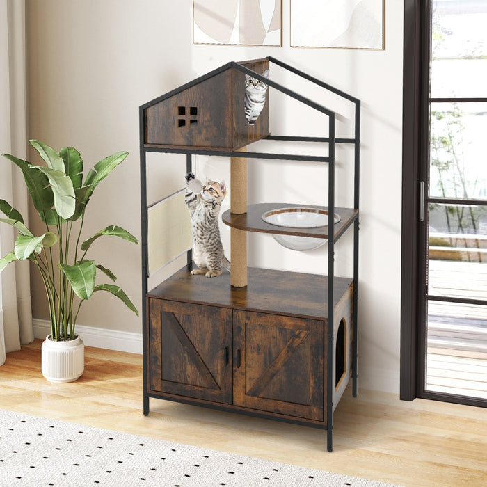 150CM Cat Tree with Litter Box Enclosure-