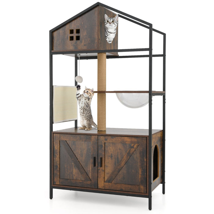 150CM Cat Tree with Litter Box Enclosure-
