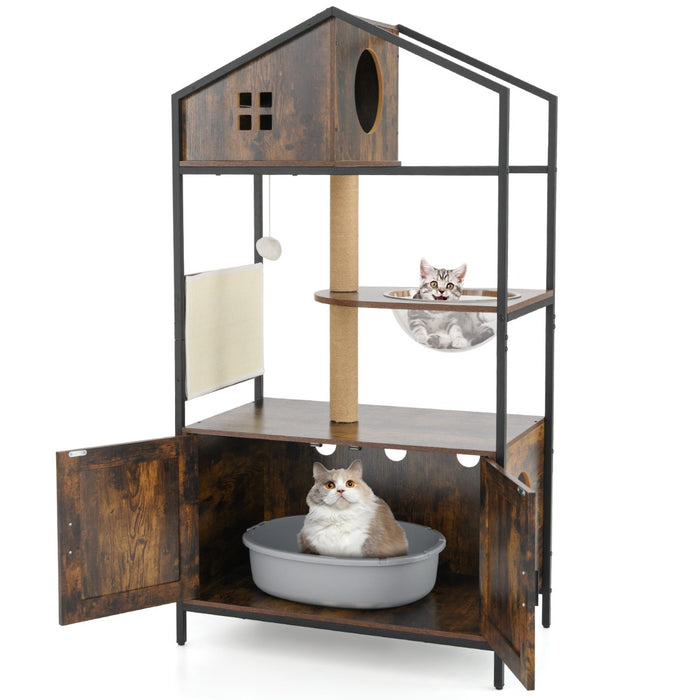 150CM Cat Tree with Litter Box Enclosure-