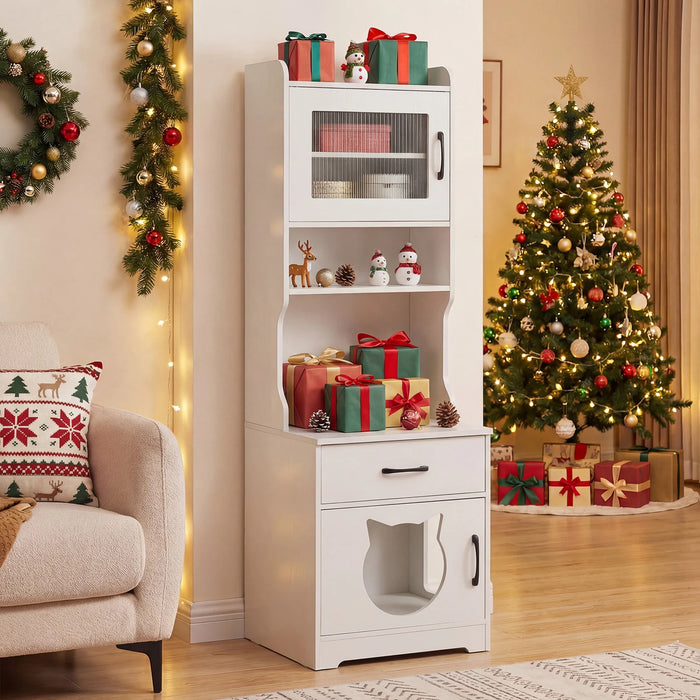 152 cm Tall Cat Litter Box Enclosure with Adjustable LED Light-Natual
