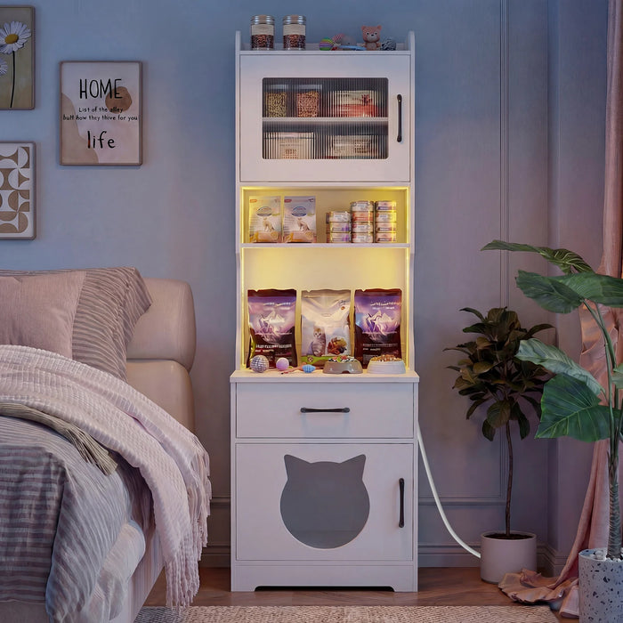 152 cm Tall Cat Litter Box Enclosure with Adjustable LED Light-Natual