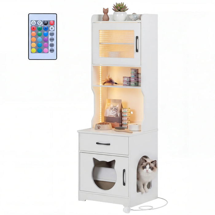 152 cm Tall Cat Litter Box Enclosure with Adjustable LED Light-Natual