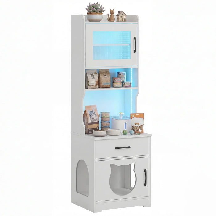 152 cm Tall Cat Litter Box Enclosure with Adjustable LED Light-Natual
