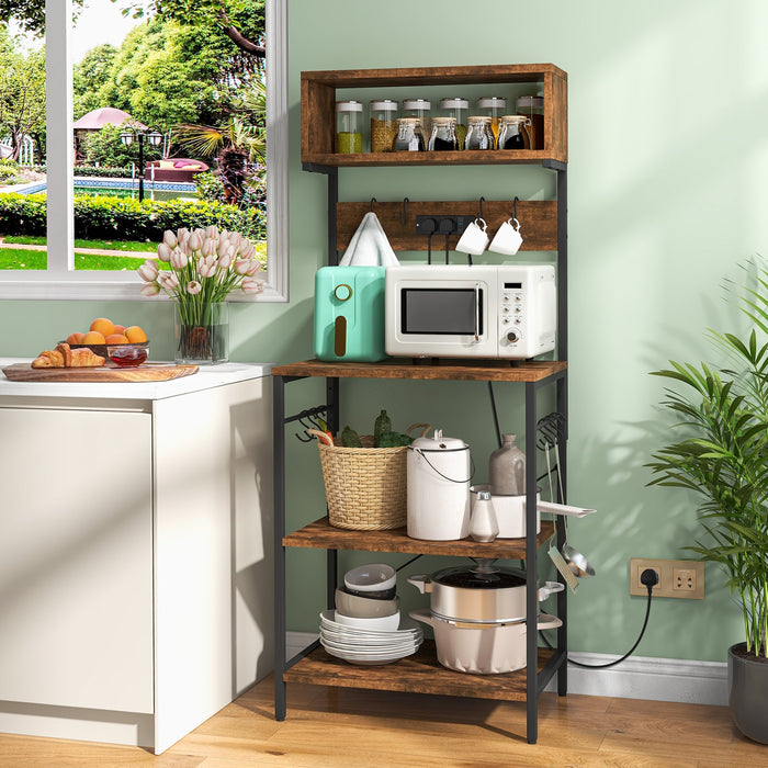 153 cm Tall Microwave Stand Kitchen Bakers Rack with Power Outlet-