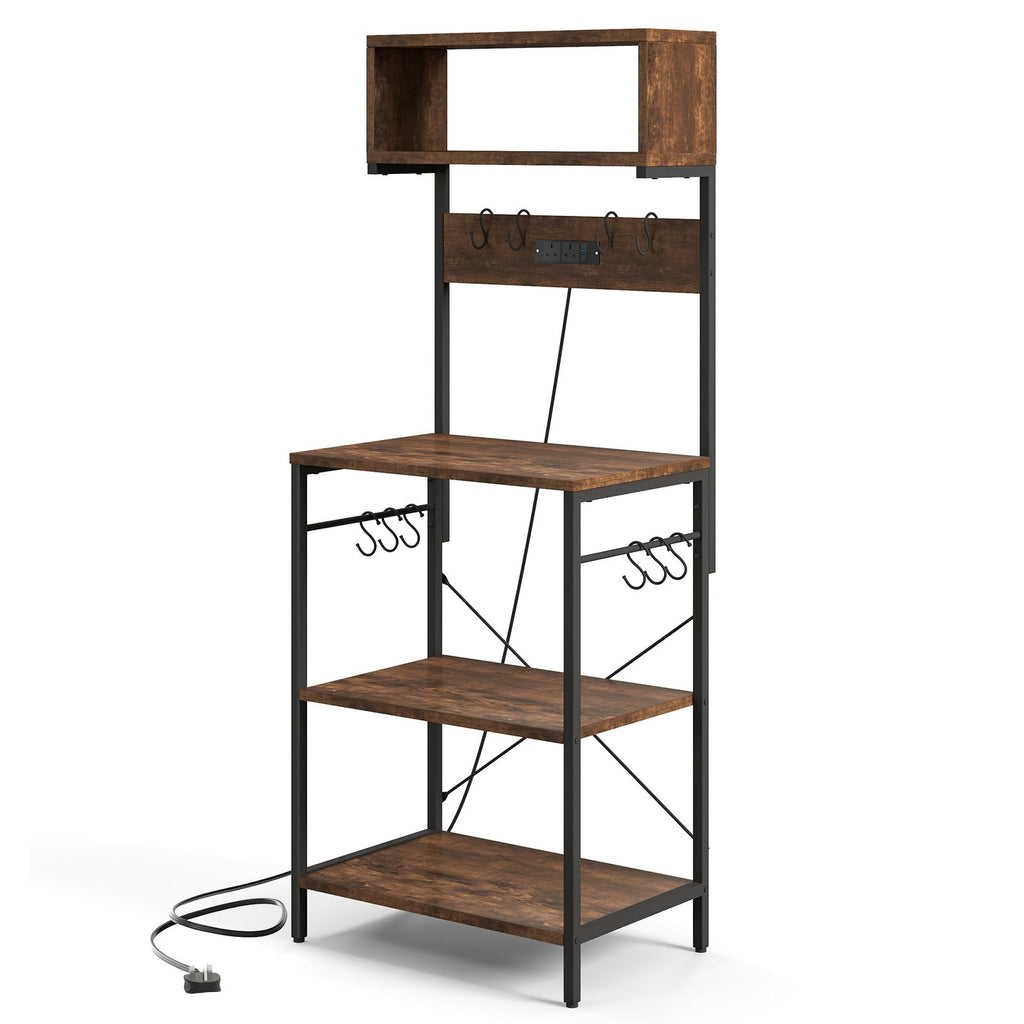153 cm Tall Microwave Stand Kitchen Bakers Rack with Power Outlet-