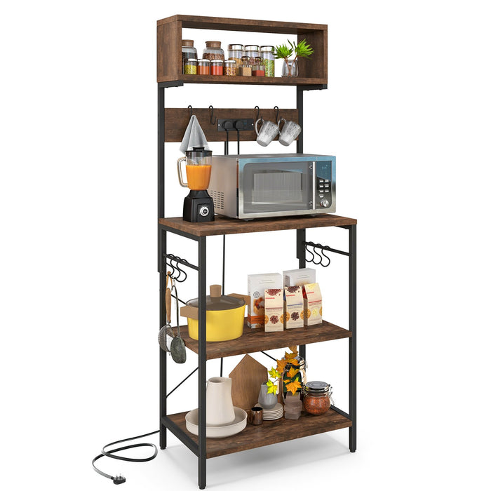 153 cm Tall Microwave Stand Kitchen Bakers Rack with Power Outlet-