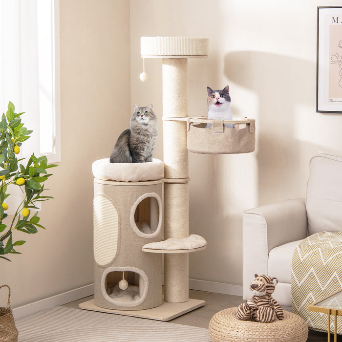 154CM Multi-level Cat Tree with 2-stoery Condo and Top Perch-