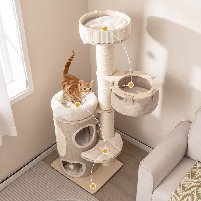 154CM Multi-level Cat Tree with 2-stoery Condo and Top Perch-