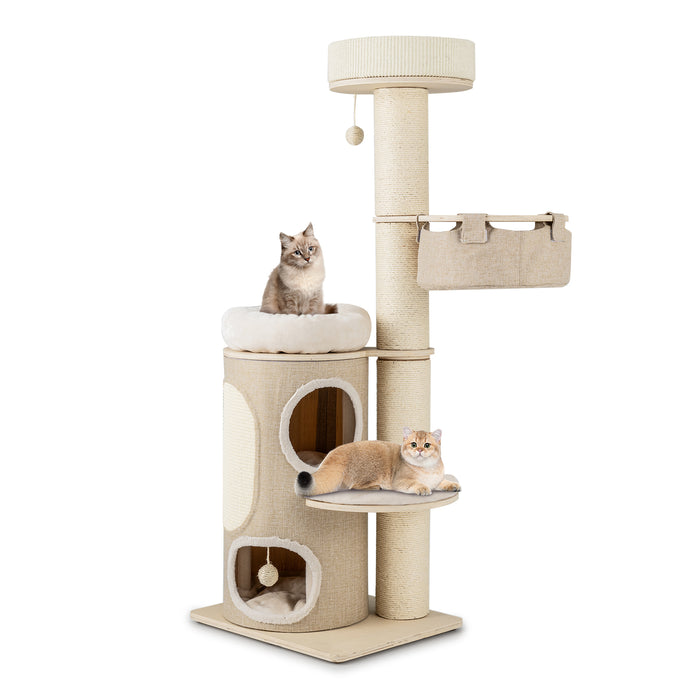 154CM Multi-level Cat Tree with 2-stoery Condo and Top Perch-