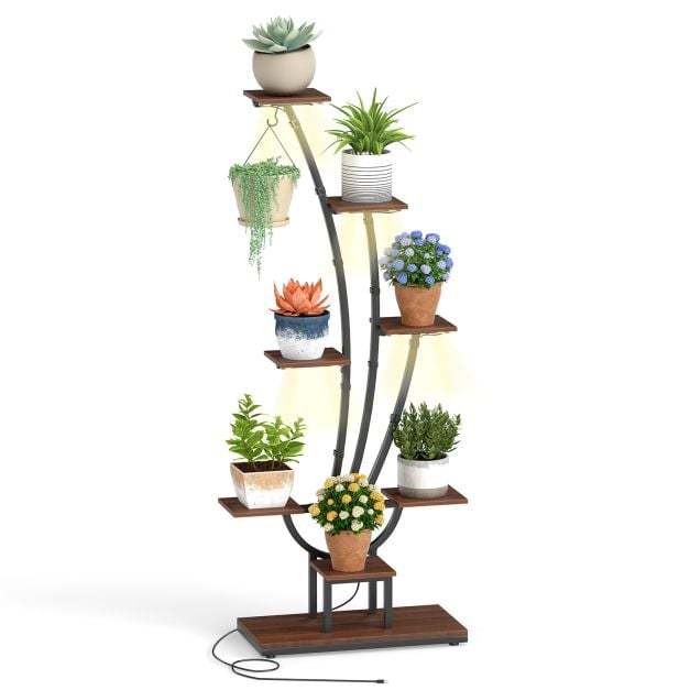 155CM Tall 8-Tier Corner Metal Plant Shelf for Multiple Plants-Rustic Brown-1 Piece