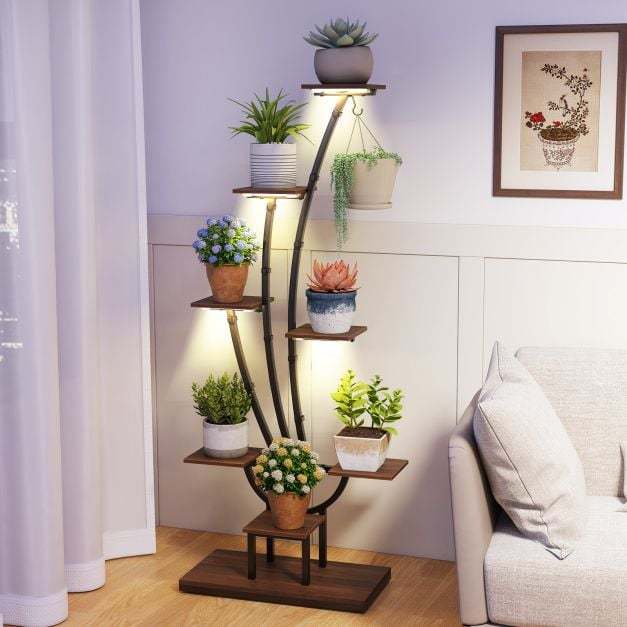 155CM Tall 8-Tier Corner Metal Plant Shelf for Multiple Plants-Rustic Brown-1 Piece