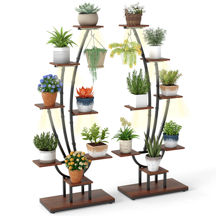 155CM Tall 8-Tier Corner Metal Plant Shelf for Multiple Plants-Rustic Brown-1 Piece