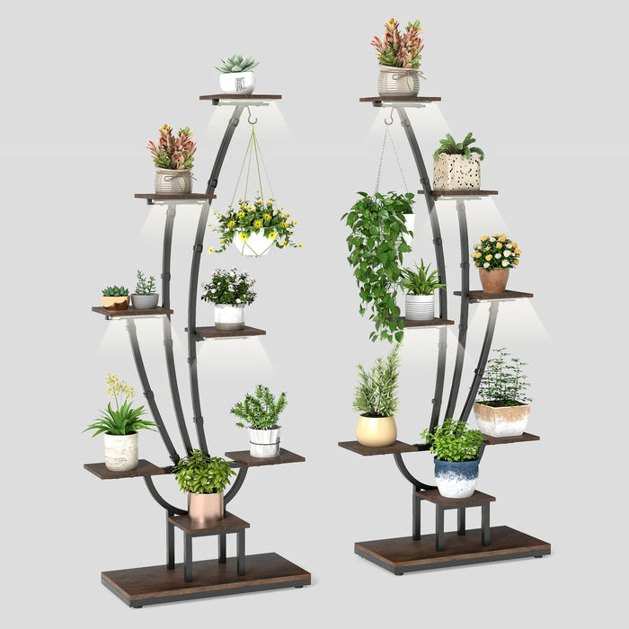 155CM Tall 8-Tier Corner Metal Plant Shelf for Multiple Plants-Rustic Brown-1 Piece