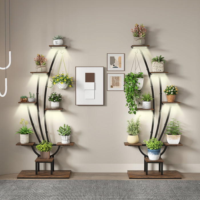 155CM Tall 8-Tier Corner Metal Plant Shelf for Multiple Plants-Rustic Brown-1 Piece