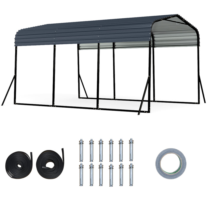 15FT Heavy-Duty Metal Carport Outdoor Garage Car Shelter-