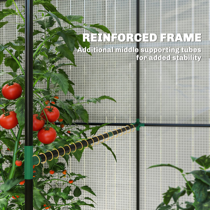 Outsunny Walk-in Greenhouse, Outdoor Tomato Greenhouse with Roll-up Door and Mesh Windows, PE Cover, 200 x 140 x 200cm, White