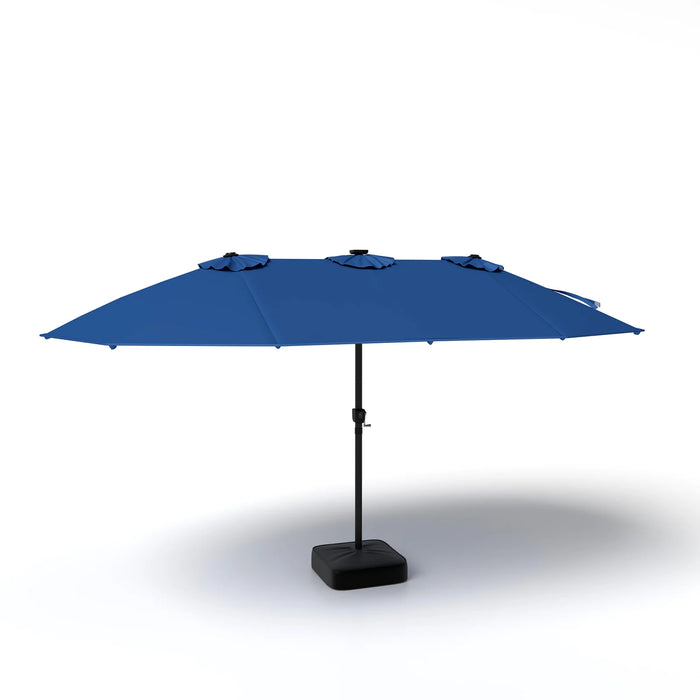 15ft Double-Sided Patio Umbrella with 144 Solar LED Lights Crank Handle Base Included-Brown