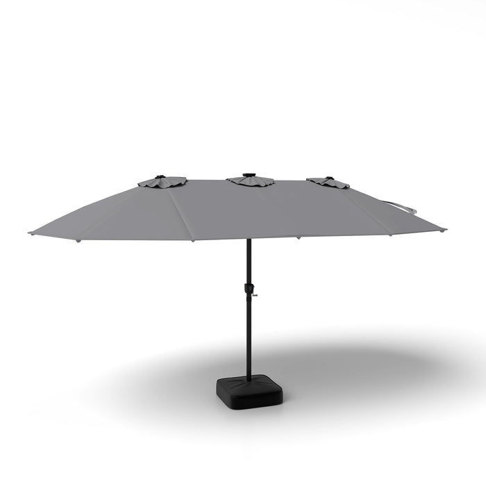 15ft Double-Sided Patio Umbrella with 144 Solar LED Lights Crank Handle Base Included-Brown