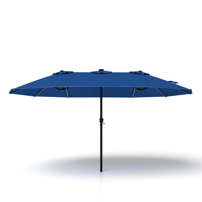 15ft Double-Sided Patio Umbrella with 144 Solar LED Lights Crank Handle No Base-Beige