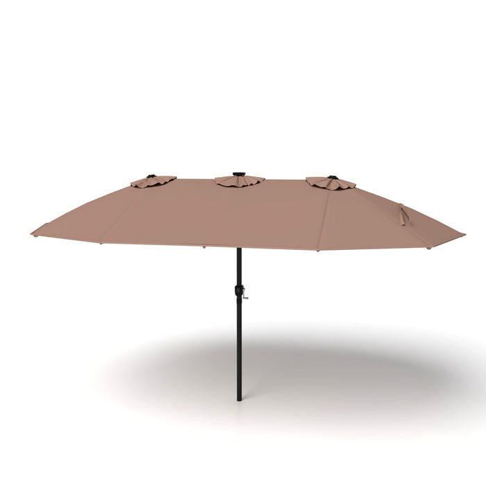15ft Double-Sided Patio Umbrella with 144 Solar LED Lights Crank Handle No Base-Beige