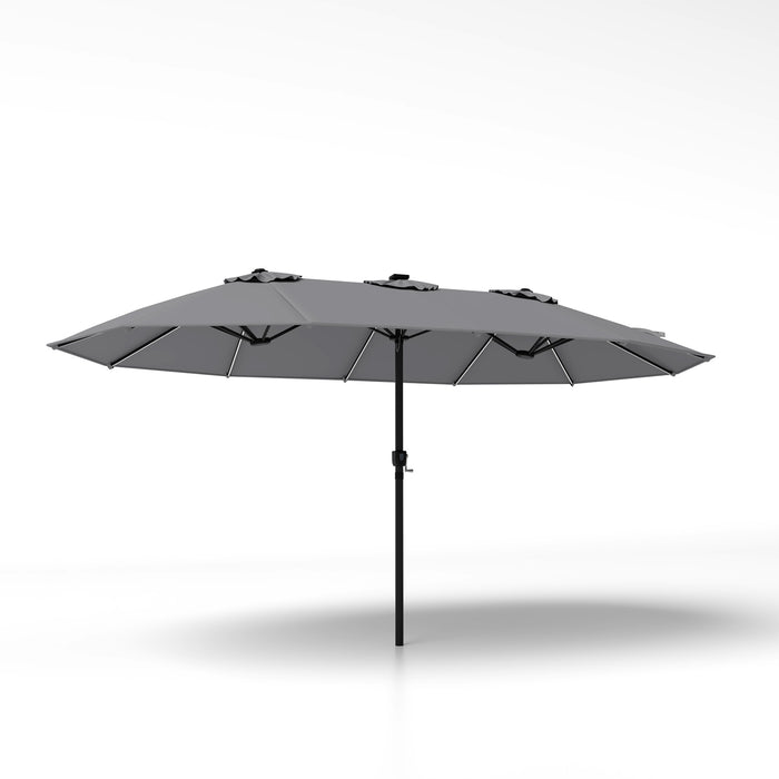 15ft Double-Sided Patio Umbrella with 144 Solar LED Lights Crank Handle No Base-Beige