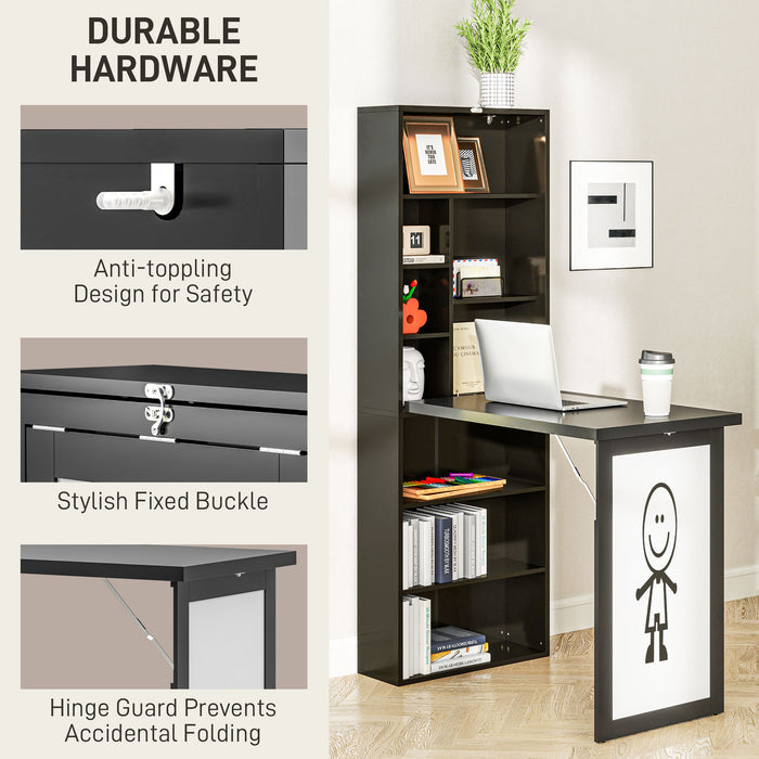 HOMCOM Three-Part Work Desk, with Storage and Chalkboard - Black