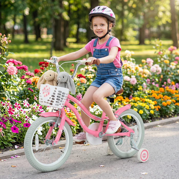 16 Inch Girls Bike with Basket for 4-7 Years Retro Series Peach Pink