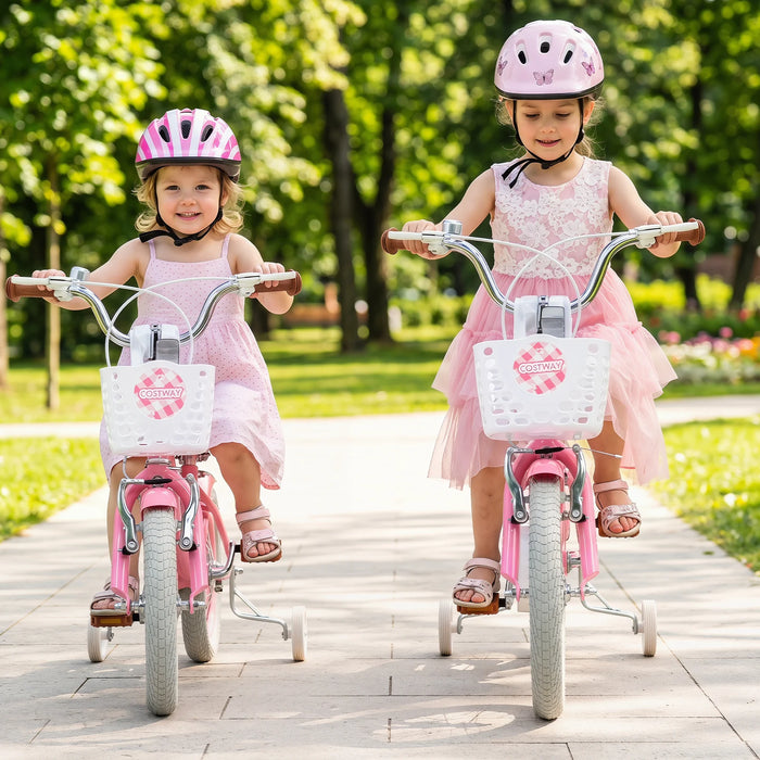 16 Inch Girls Bike with Basket for 4-7 Years Retro Series Peach Pink