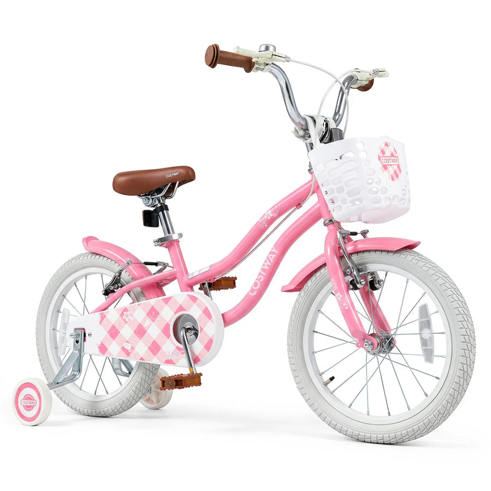 16 Inch Girls Bike with Basket for 4-7 Years Retro Series Peach Pink