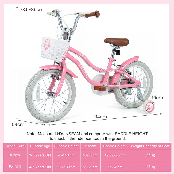 16 Inch Girls Bike with Basket for 4-7 Years Retro Series Peach Pink