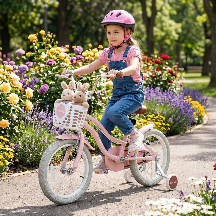 16 Inch Girls Bike with Basket for 4-7 Years Retro Series Peach Pink