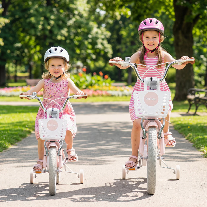 16 Inch Girls Bike with Basket for 4-7 Years Retro Series Peach Pink