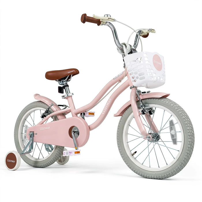 16 Inch Girls Bike with Basket for 4-7 Years Retro Series Peach Pink