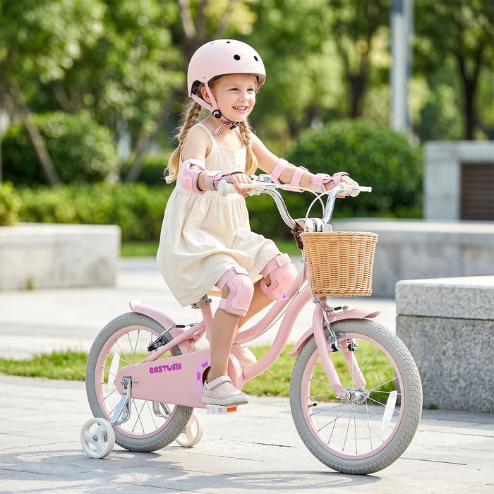 16 Inch Girls Bike with Woven Basket for 4-7 Years Cottage Series Sakura Pink
