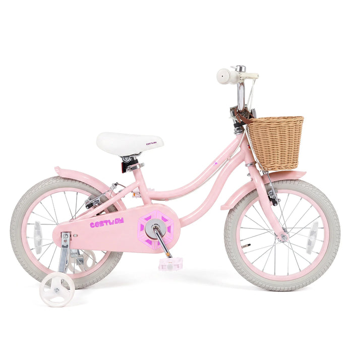 16 Inch Girls Bike with Woven Basket for 4-7 Years Cottage Series Sakura Pink