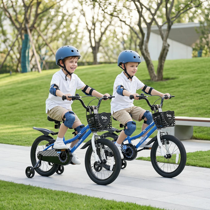 14 Inch Kids Bike with Dual Brakes for 3-5 Years Checkered Racing Series Blue