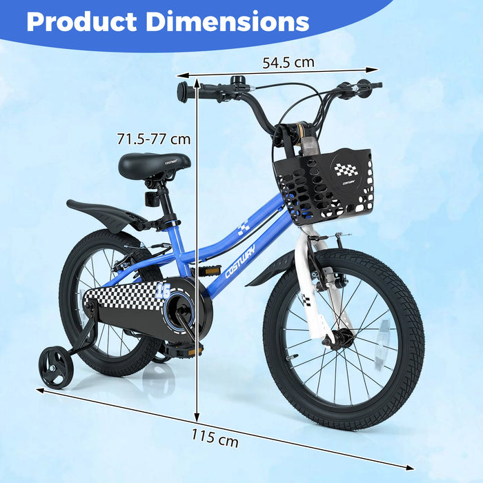 14 Inch Kids Bike with Dual Brakes for 3-5 Years Checkered Racing Series Blue
