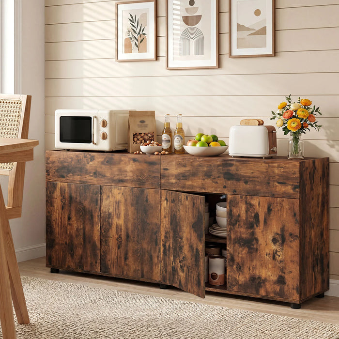 160 cm Buffet Cabinet with Push-to-Open Doors & 2 Drawers for Dining Room-Black