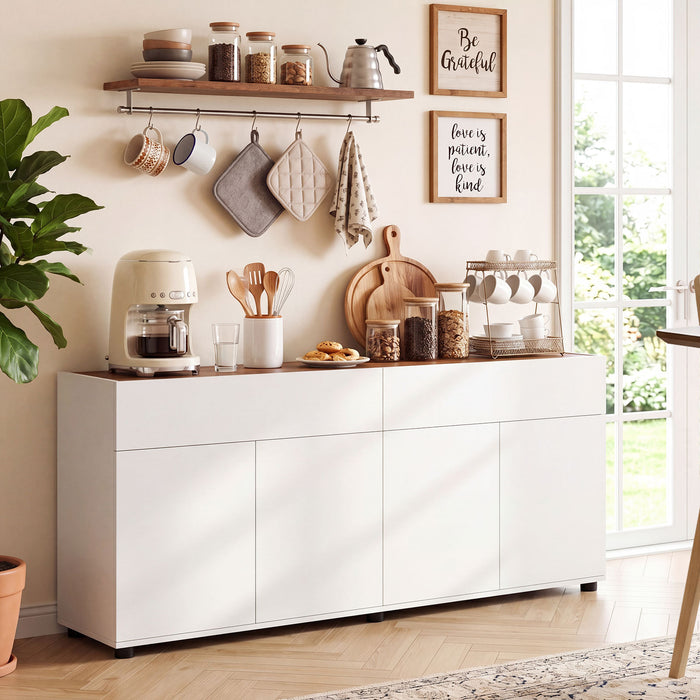 160 cm Buffet Cabinet with Push-to-Open Doors & 2 Drawers for Dining Room-Black