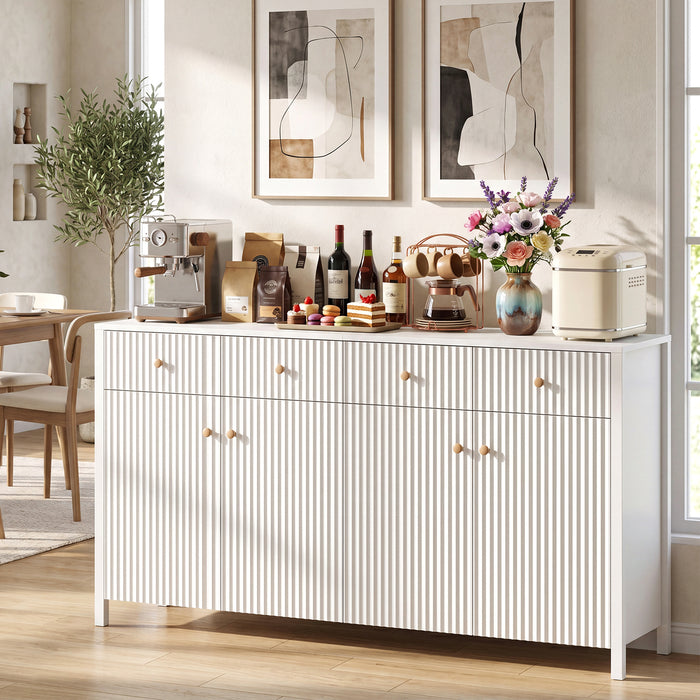 160 cm Sideboard Buffet Cabinet Fluted Large 4-Door Storage Organizer with 4 Drawers-