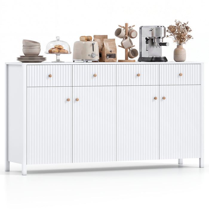 160 cm Sideboard Buffet Cabinet Fluted Large 4-Door Storage Organizer with 4 Drawers-