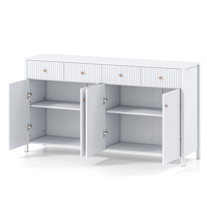 160 cm Sideboard Buffet Cabinet Fluted Large 4-Door Storage Organizer with 4 Drawers-