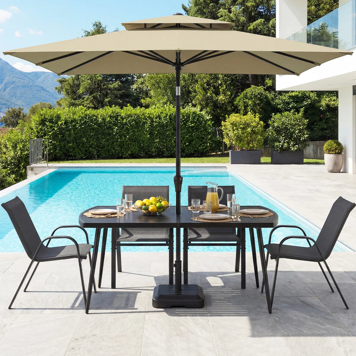 160 x 90 cm Patio Dining Table Rectangle Metal Slat Table with 4 cm Umbrella Hole-
